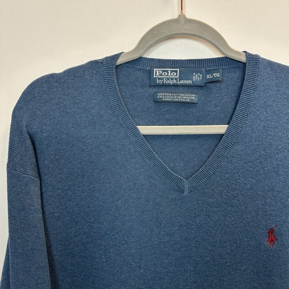Vintage Polo PRL Ralph Lauren Light Blue XL V-Neck Lightweight Sweater
